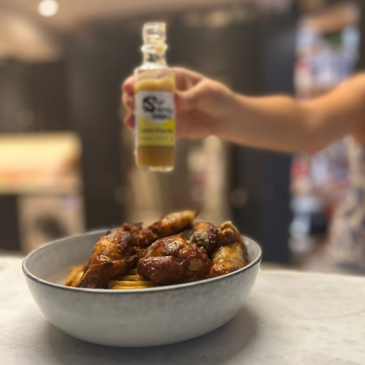 chicken with yellow habanero hot sauce